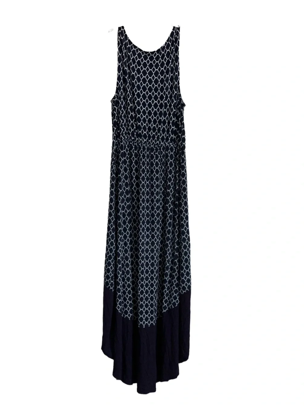 MERONA Blue White Print Rounded Neck Elastic Waist Sleeveless Tank Maxi Dress